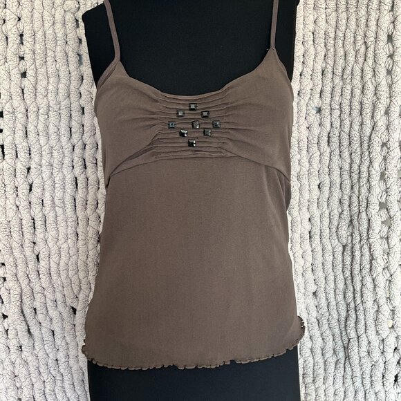Olsen Brown Ruched Spaghetti Strap Top – Size Medium - Picture 1 of 9